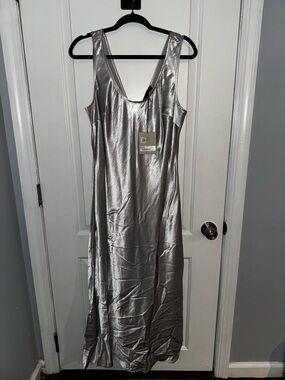 AllSaints Silver Satin Maxi Slip Dress